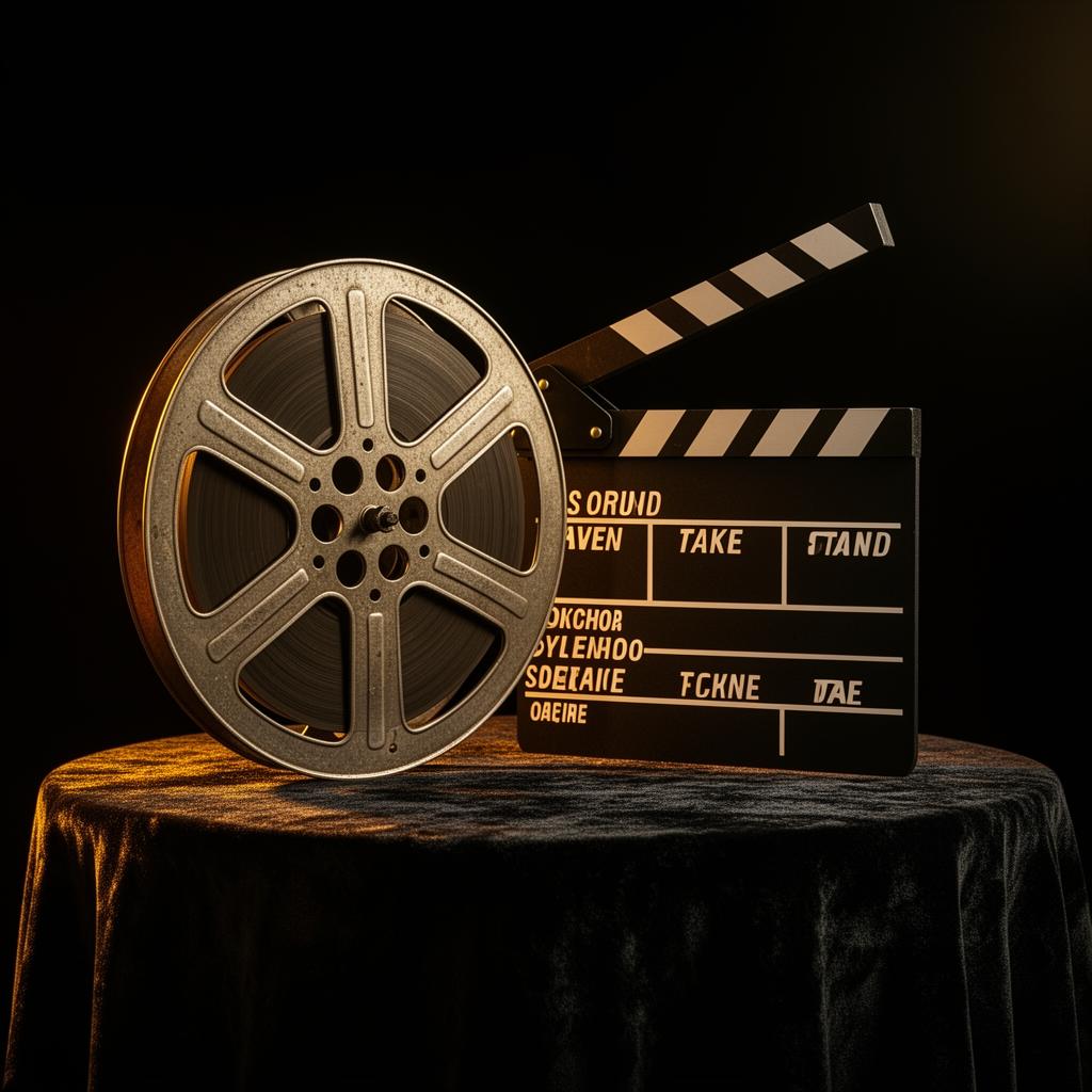 Vintage film reel and clapperboard