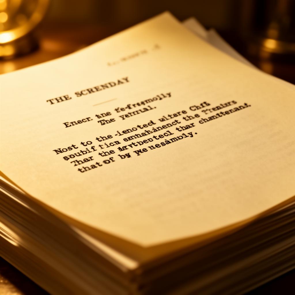 Stack of screenplay pages on a writer's desk